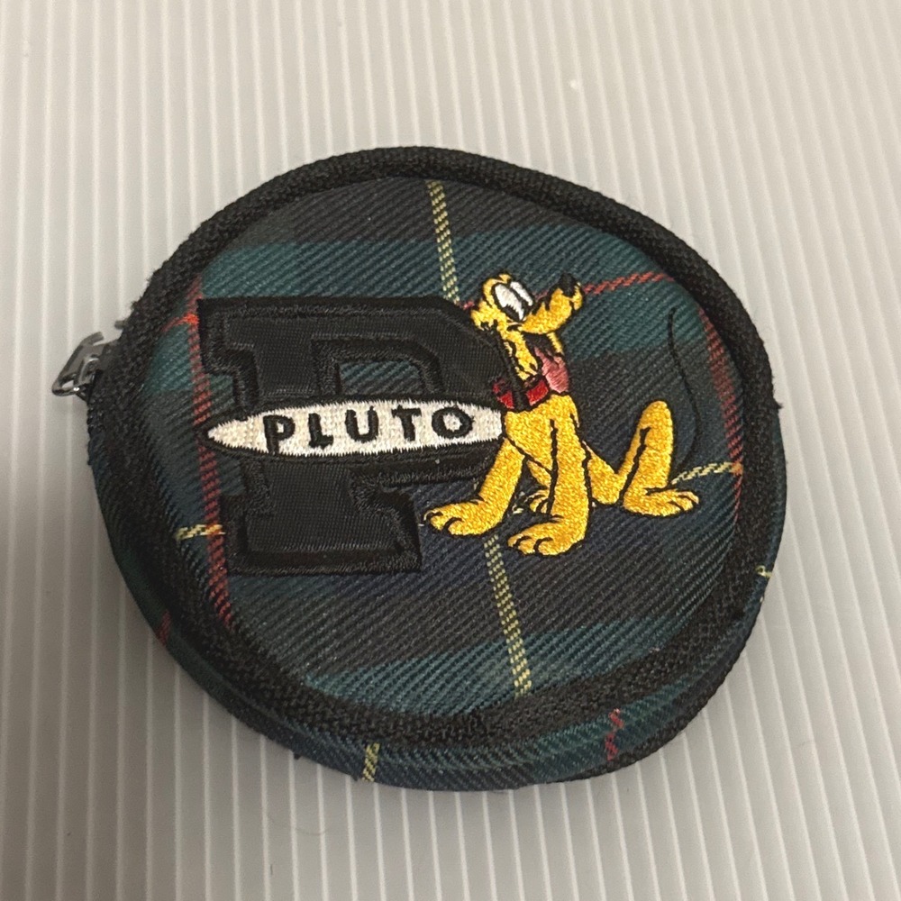 Disney Pluto Coin Purse Green Plaid Y2K Round Embroidered Pouch